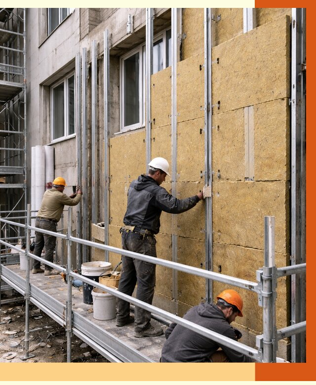 Утепление вентилируемого фасада в Лянторе от 5733 руб/м2 — монтаж и утепление вентфасад | ТепломастерЛнт